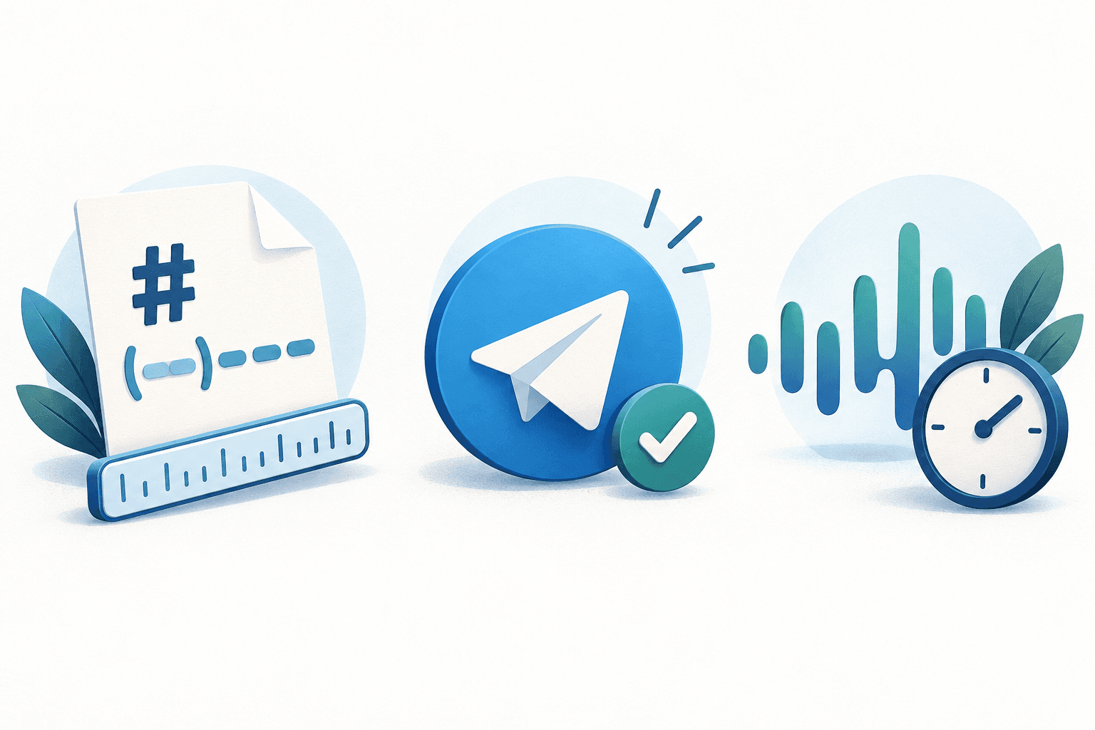 Схема трёх разных проверок: формат телефонного номера, регистрация в Telegram и сигнал активности.