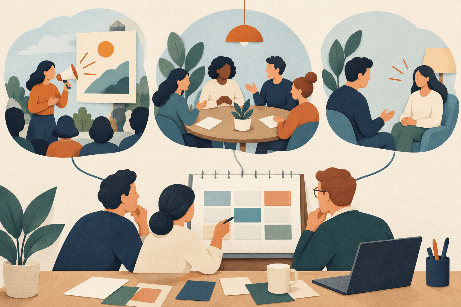 A brand announcement and a private customer question connected to a responsible colleague